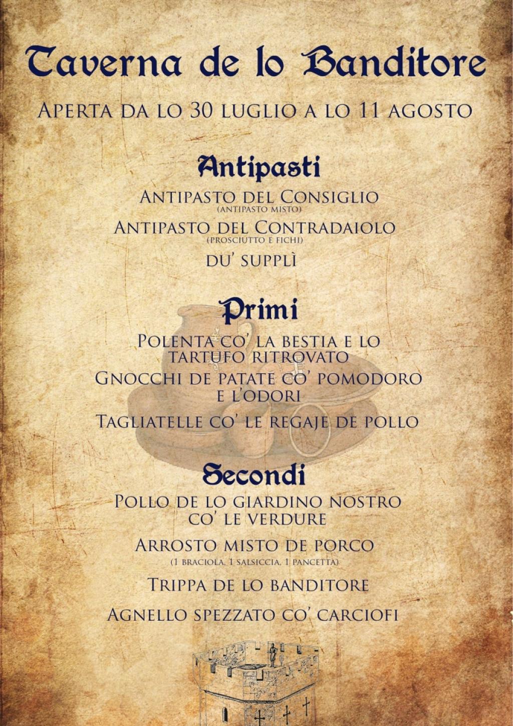 Menu della taverna Platea