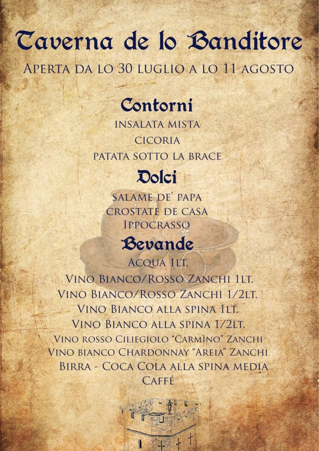 Menu della taverna Platea